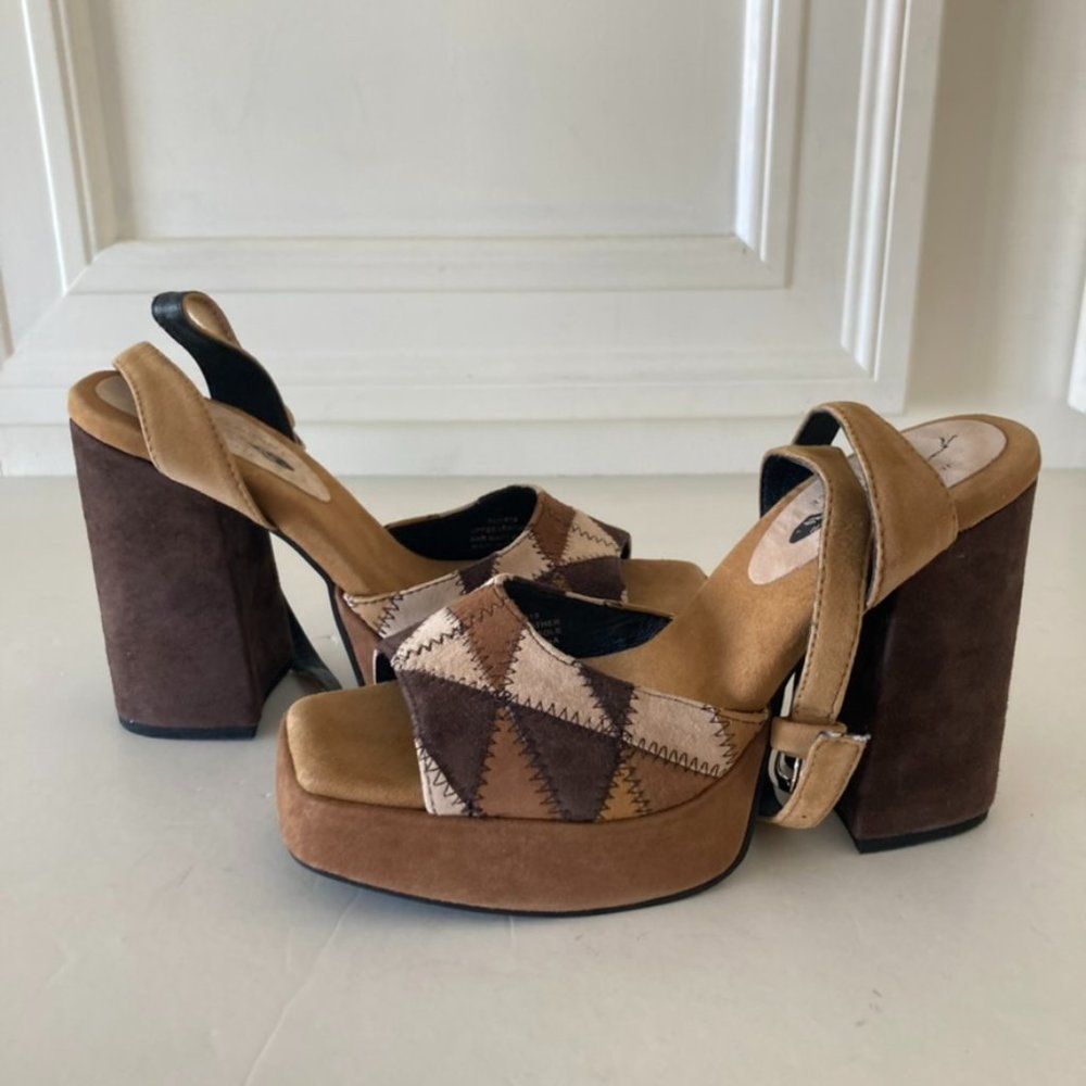 NWOT Jeffery Campbell Free People Willa Taupe Patchwork Platform Sandals Sz 7.5